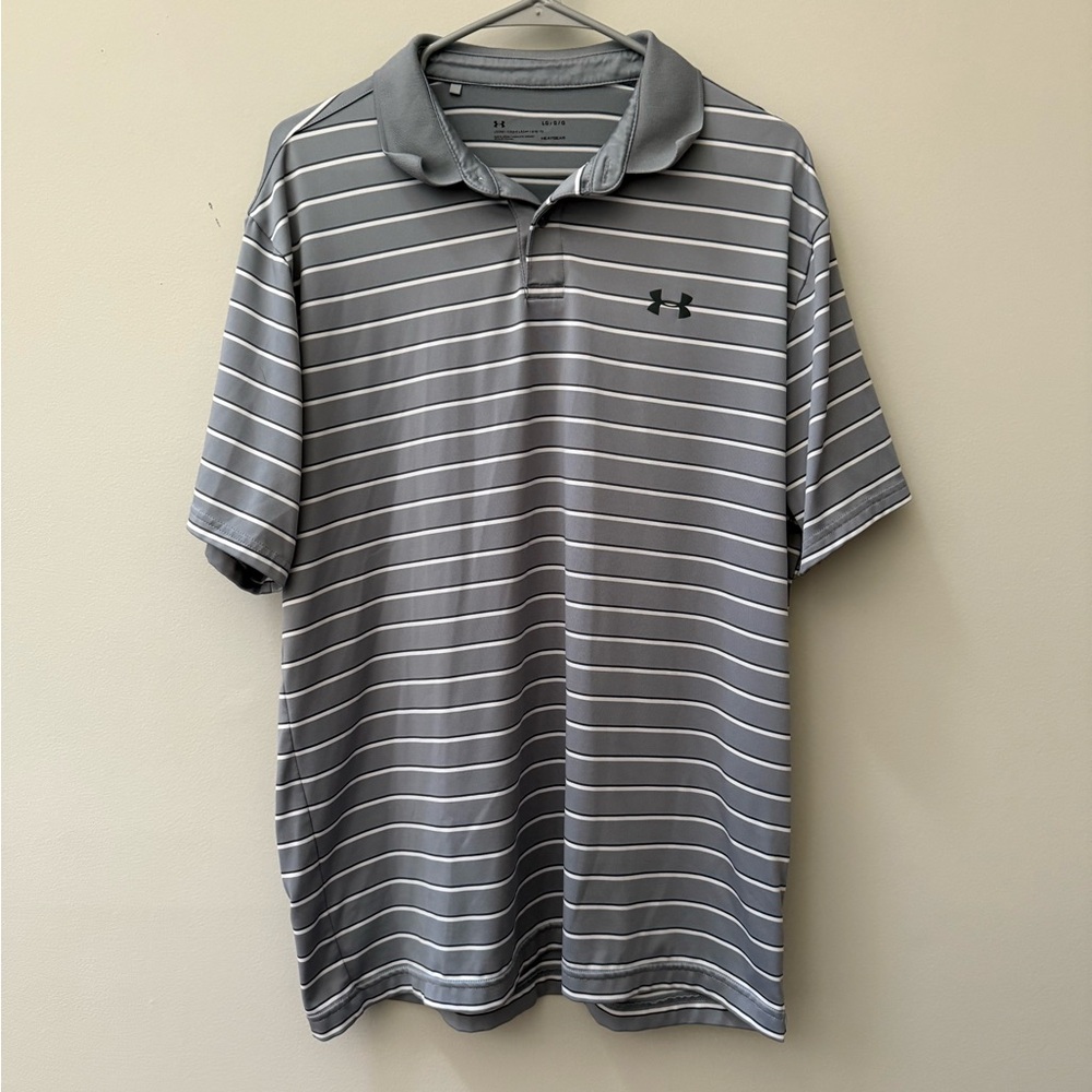 Under Armour Men's Polo Shirt in Gray and White Stripes